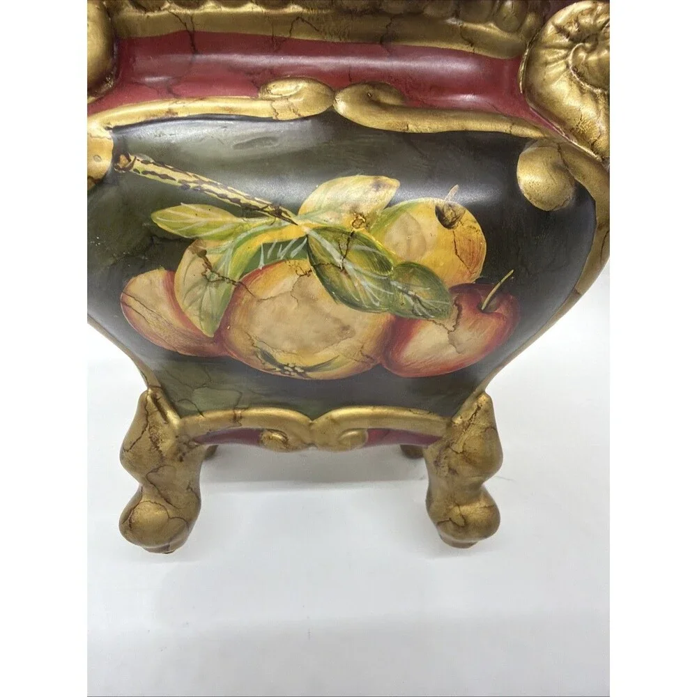 Raymond Waites Rare Vintage Ceramic Canister with Lid Ornate Gold footed W/fruit
